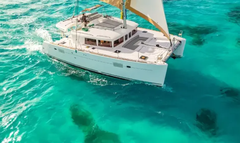 side view of parsifal catamaran over the caribbean sea