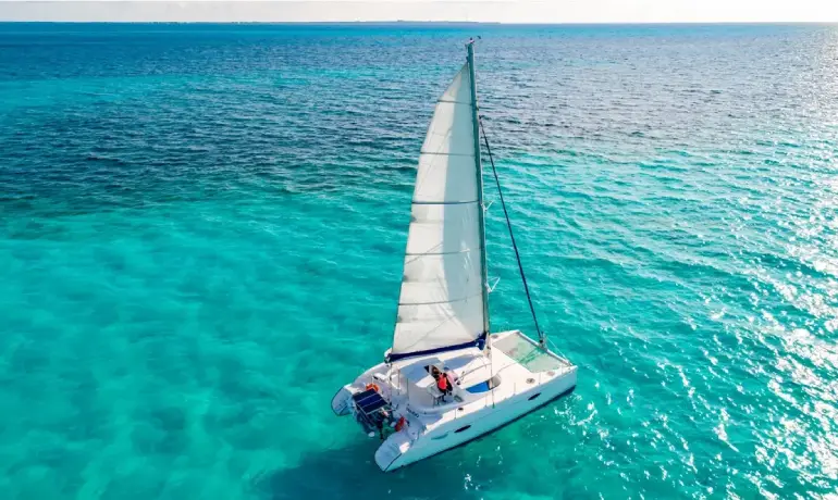 full shot catamaran kendo over blue sea